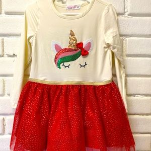 2T Christmas dress. Unicorn pattern w/ red tutu